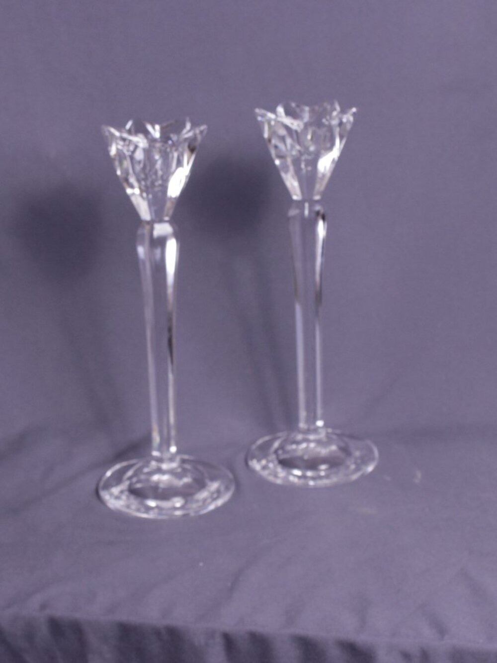 Vintage pre-owned pair of Marquis by Waterford Crystal "Flora" tulip-top 10-inch